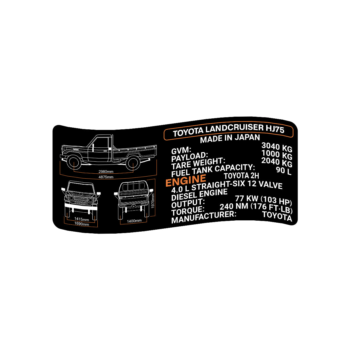 Hj75 2H Landcruiser Specs Sticker