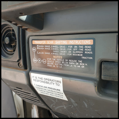Landcruiser Transfer Gear Instructions Decal