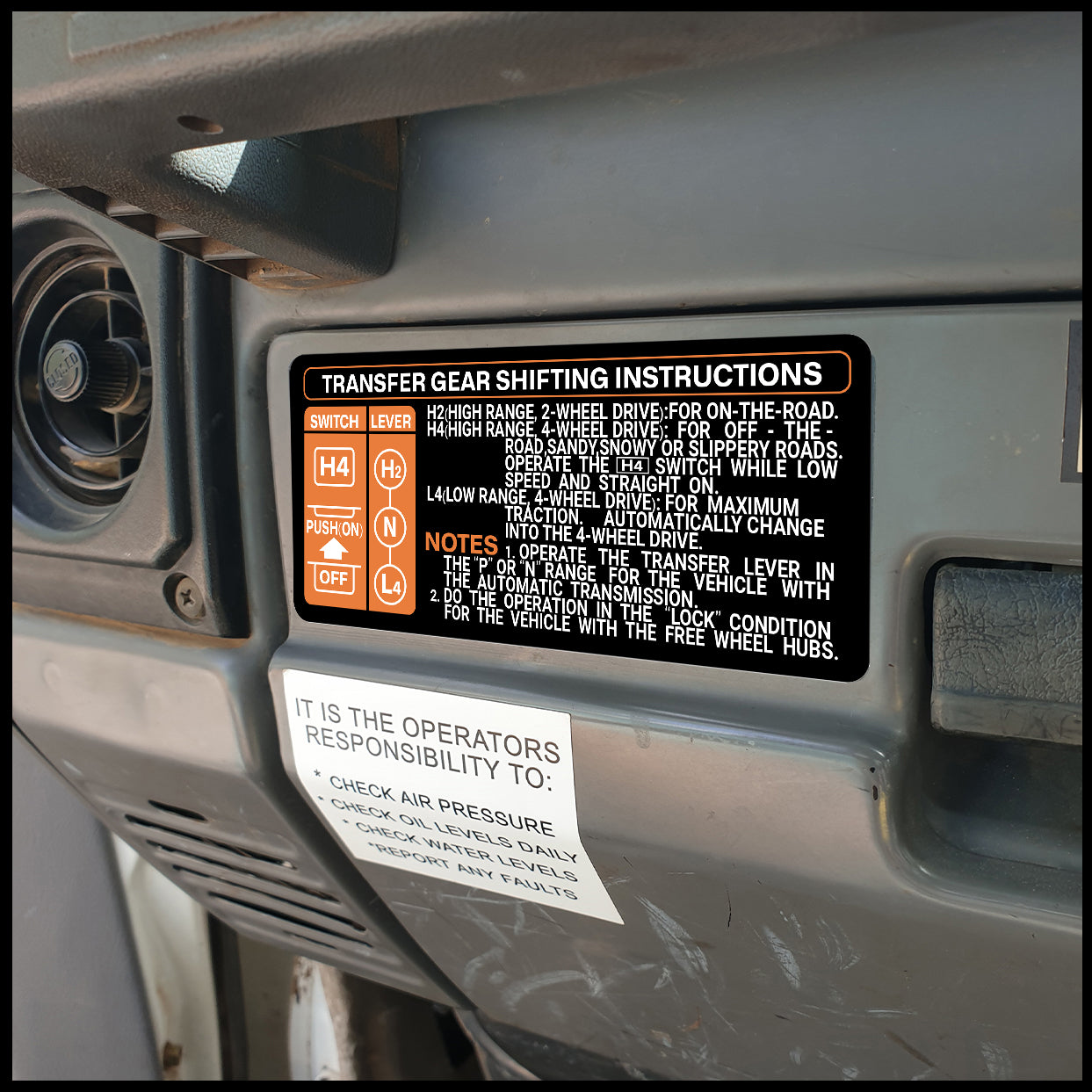 Landcruiser Transfer Gear Shifting Instructions Decal