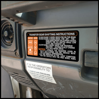 Landcruiser Transfer Gear Shifting Instructions Decal