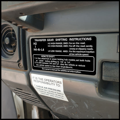 Landcruiser Transfer Gear Instructions Decal