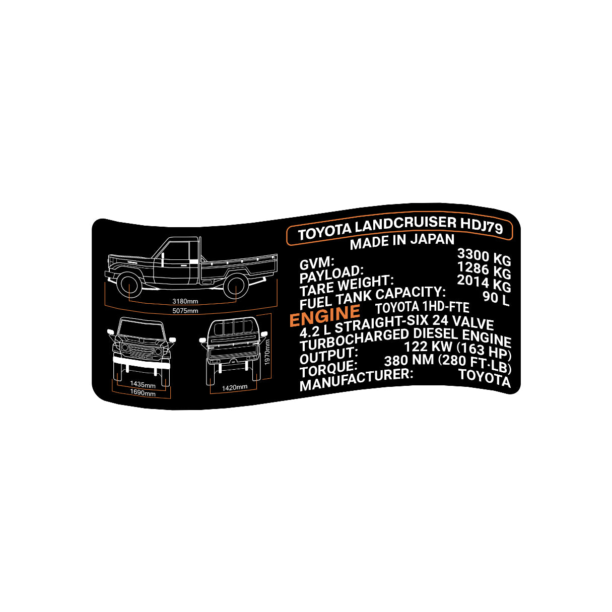 HDJ79 1HD-FTE Landcruiser Specs Sticker