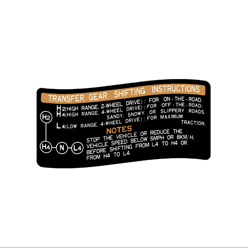 Landcruiser Transfer Gear Instructions Decal