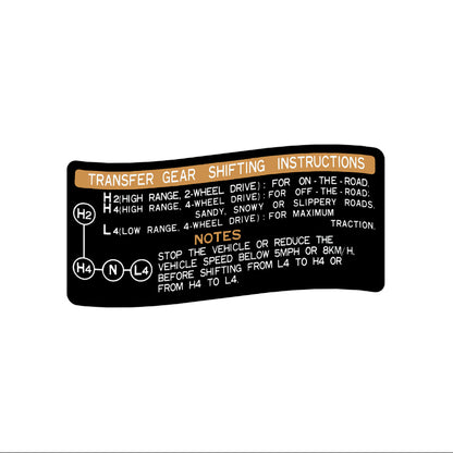 Landcruiser Transfer Gear Instructions Decal
