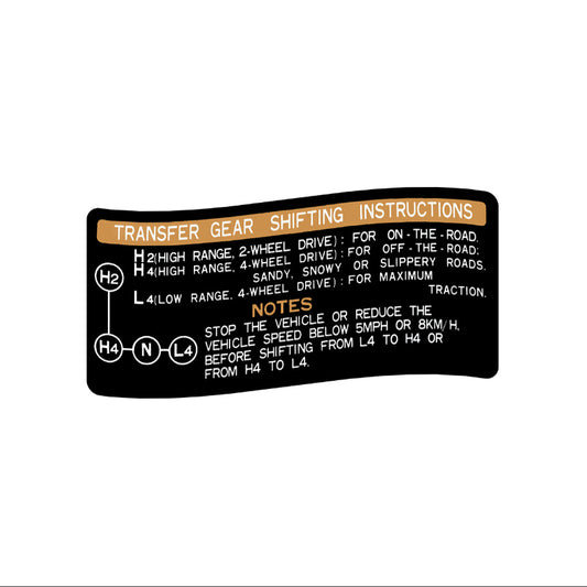 Landcruiser Transfer Gear Instructions Decal