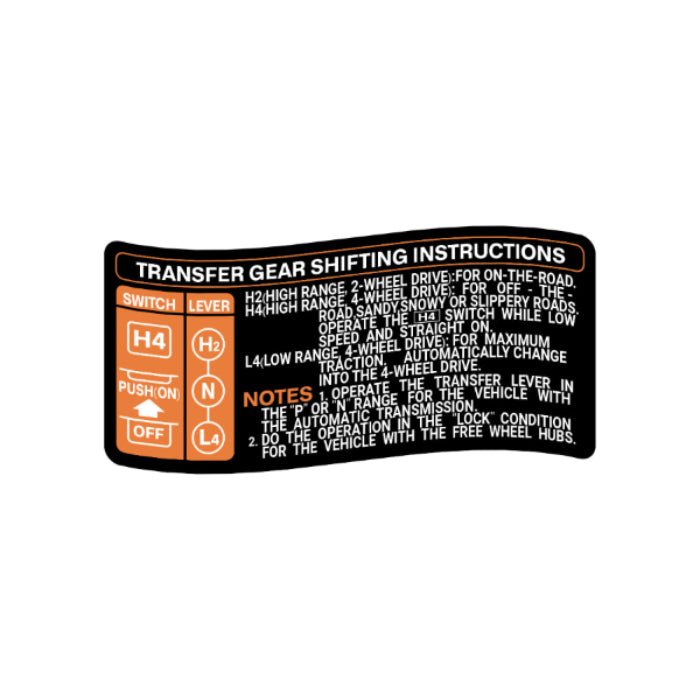 Landcruiser Transfer Gear Shifting Instructions Decal
