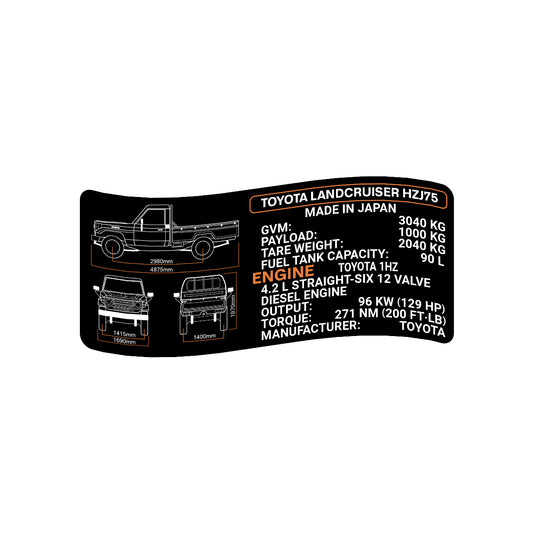 HZJ75 1HZ Landcruiser Specs decal sticker